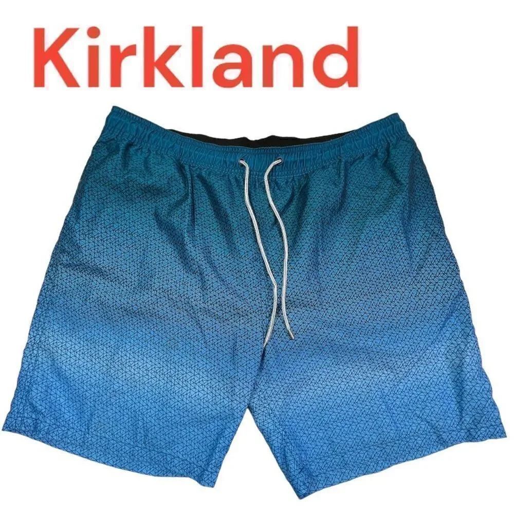 Kirkland Signature Shorts Men's Medium Blue Ombre Drawstring Swim Shorts